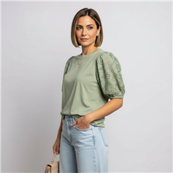 Mujer remera algodon mangas broderi - SI