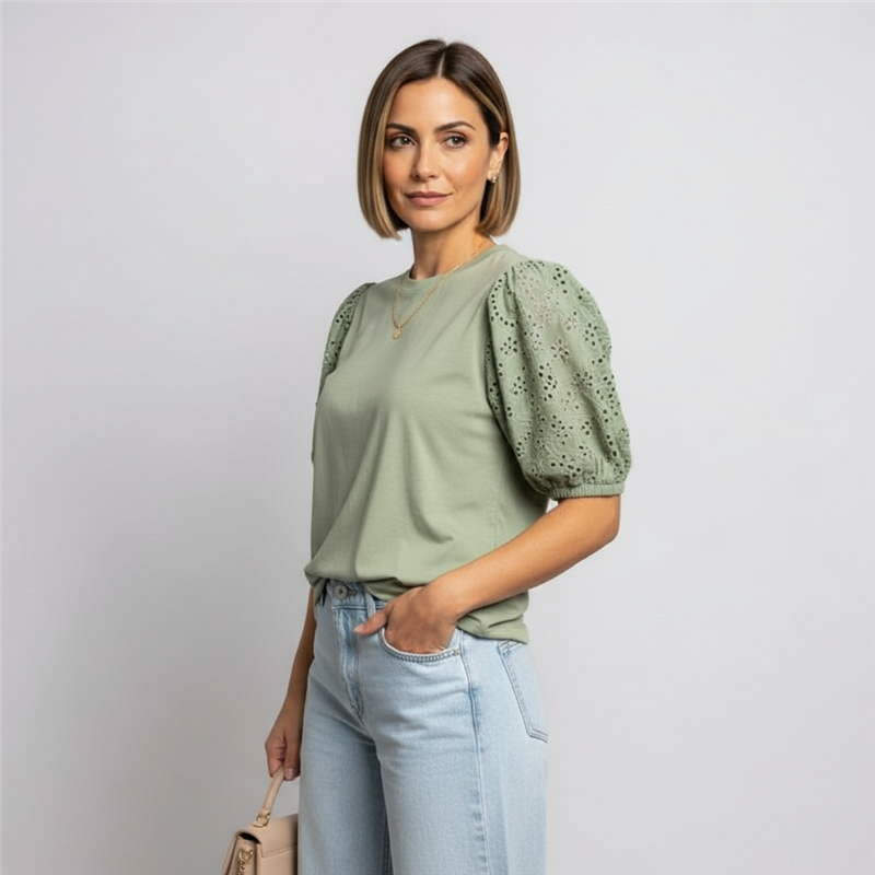 Mujer remera algodon mangas broderi - SI