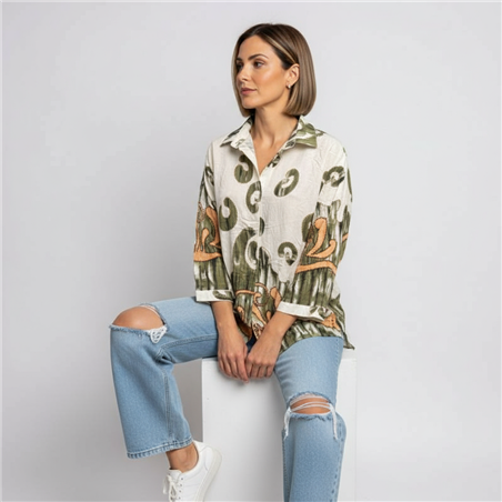 Mujer camisa lino estampa arabesco - SI