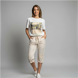 Mujer babucha capri lino elastizado letras brillos linea italiana - IB