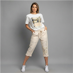 Mujer babucha capri lino elastizado letras brillos linea italiana - IB