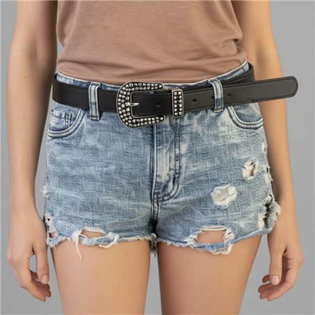 Cinturon ecocuero liso hebilla labrada - RE