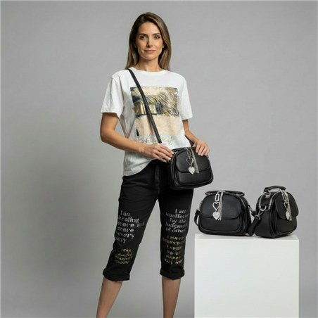 Cartera morral ecocuero doble cierre llavero estrass - RE