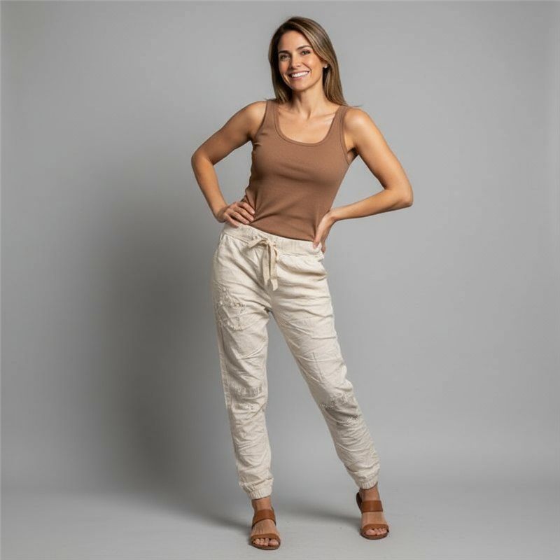 Mujer babucha lino elastizado parches estrella linea italiana - IB