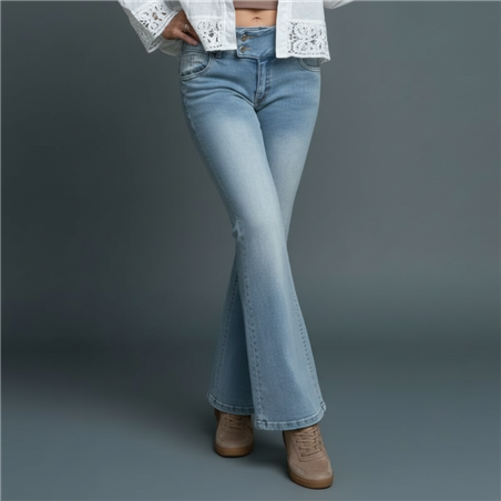 Mujer pantalon jean elastizado tiro corto oxford - EM