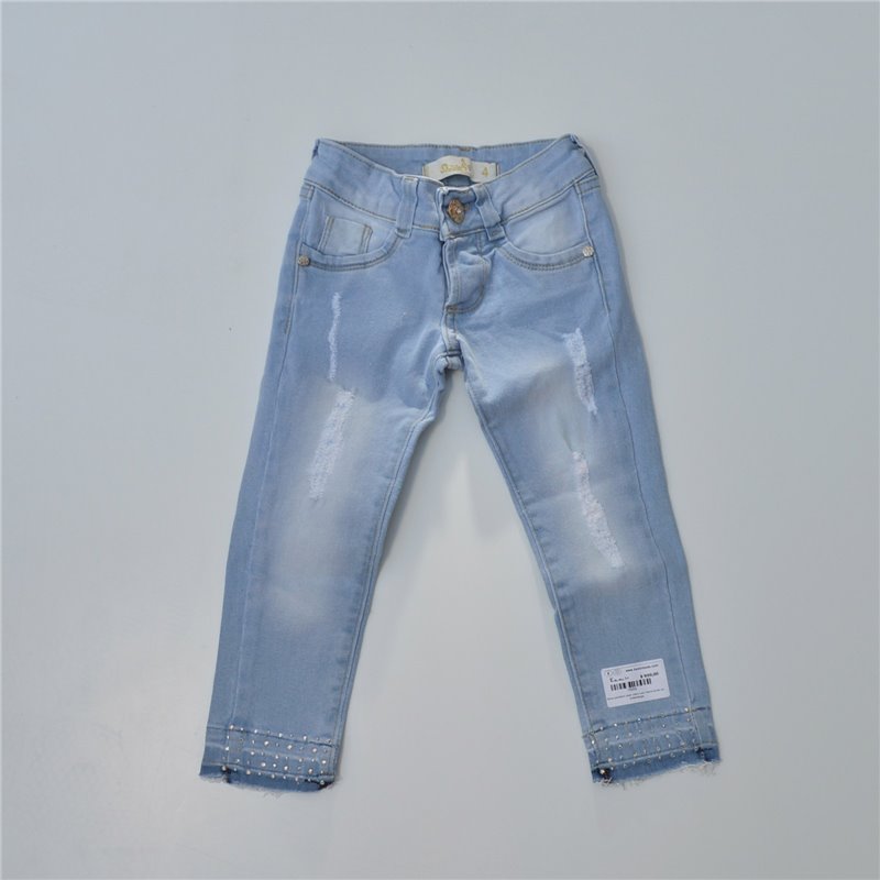 Nena pantalon jean claro con rotura brillo en botamanga