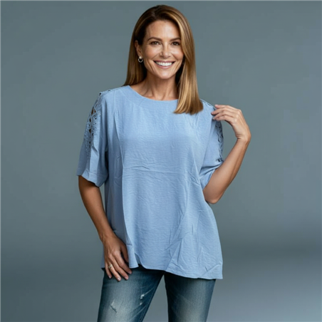 Mujer blusa creep amplia guipur en mangas - FRA