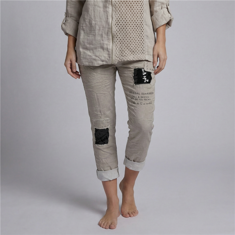 Mujer babucha lino elastizado parches tachas linea italiana - IB