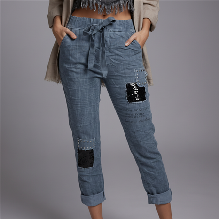 Mujer babucha lino elastizado parches tachas linea italiana - IB