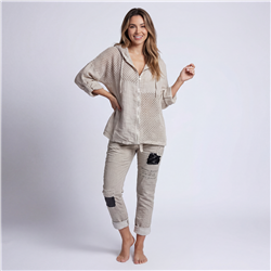 Mujer camisaco lino combinado tejido capucha linea italiana - IB