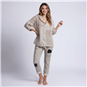 Mujer camisaco lino combinado tejido capucha linea italiana - IB