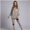 Mujer camisaco lino combinado tejido capucha linea italiana - IB