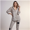 Mujer camisaco lino combinado tejido capucha linea italiana - IB