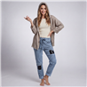 Mujer camisaco lino capucha aplique en espalda linea italiana - IB