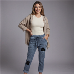 Mujer camisaco lino capucha aplique en espalda linea italiana - IB