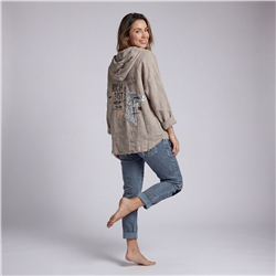 Mujer camisaco lino capucha aplique en espalda linea italiana - IB