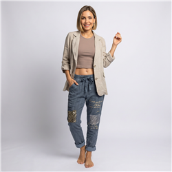 Mujer babucha lino elastizado parches letras linea italiana - IB