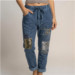 Mujer babucha lino elastizado parches letras linea italiana - IB