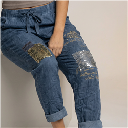 Mujer babucha lino elastizado parches letras linea italiana - IB