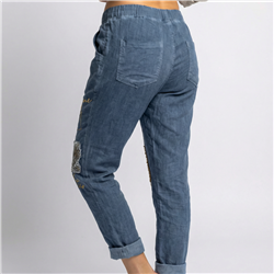 Mujer babucha lino elastizado parches letras linea italiana - IB