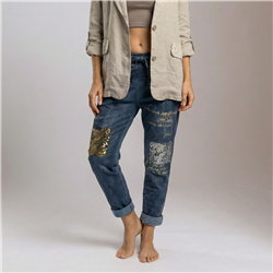 Mujer babucha lino elastizado parches letras linea italiana - IB