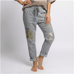 Mujer babucha lino elastizado parches letras linea italiana - IB