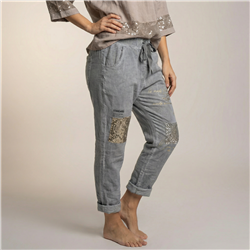 Mujer babucha lino elastizado parches letras linea italiana - IB