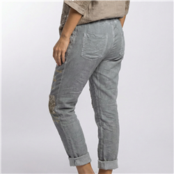 Mujer babucha lino elastizado parches letras linea italiana - IB