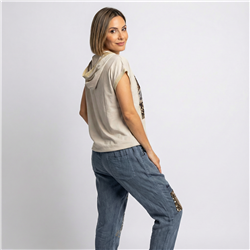 Mujer remeron lino capucha estampa print linea italiana - IB