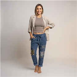 Mujer blazer lino combinado tejido linea italiana - IB