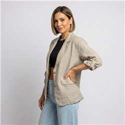 Mujer blazer lino combinado tejido linea italiana - IB