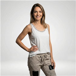Mujer musculosa algodon tachas cuello mangas - FRA