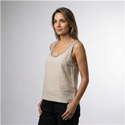 Mujer musculosa algodon tachas cuello mangas - FRA