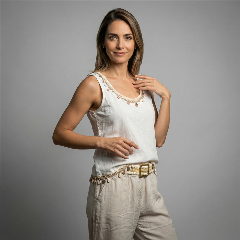 Mujer musculosa algodon detalle caracoles - FRA