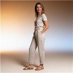 Mujer pantalon lino cinto linea italiana - IB