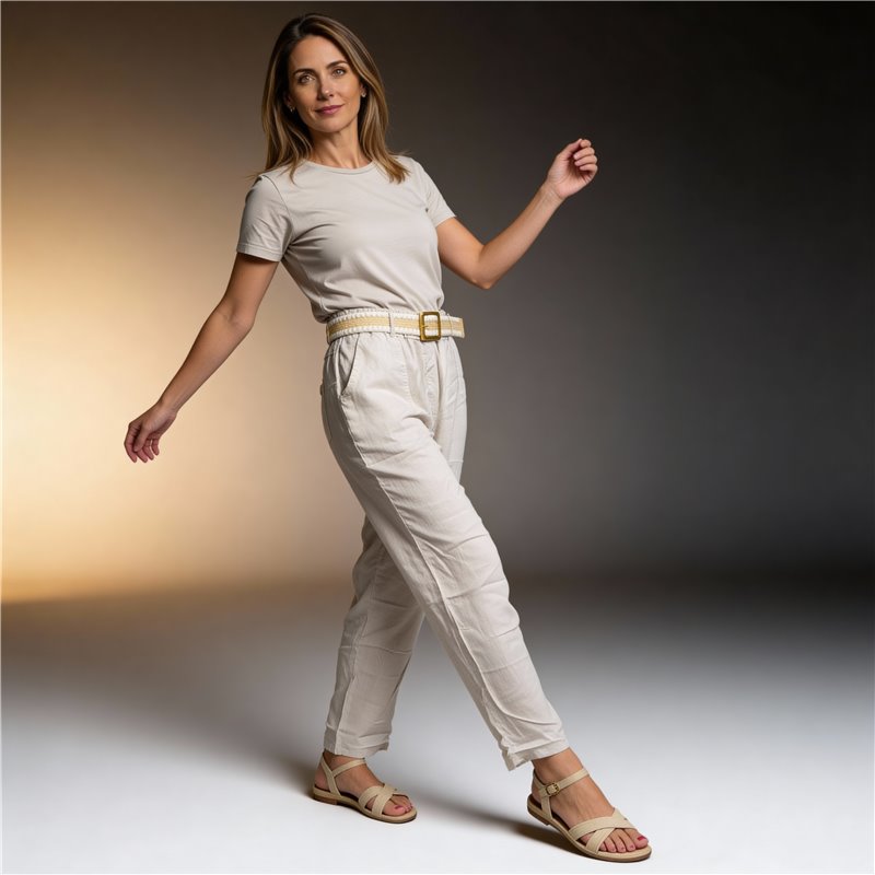 Mujer pantalon lino cinto linea italiana - IB