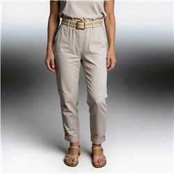 Mujer pantalon lino cinto linea italiana - IB