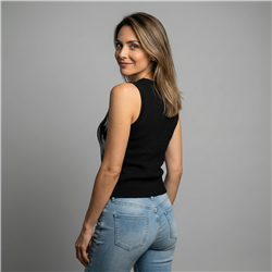 Mujer musculosa tejida laminada cierre en hombros - CA