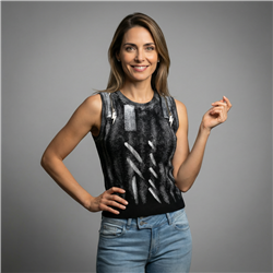 Mujer musculosa tejida laminada cierre en hombros - CA