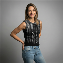 Mujer musculosa tejida laminada cierre en hombros - CA