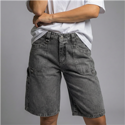 Mujer bermuda jean cargo bordado en bolsillos - EM