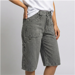 Mujer bermuda jean cargo bordado en bolsillos - EM