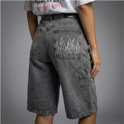 Mujer bermuda jean cargo bordado en bolsillos - EM