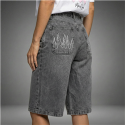 Mujer bermuda jean cargo bordado en bolsillos - EM