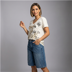 Mujer remera modal escote V estampa letras - IB