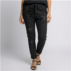 Mujer babucha lino elastizado flores lentejuelas linea italiana - IB