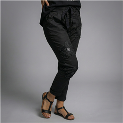 Mujer babucha lino elastizado flores lentejuelas linea italiana - IB