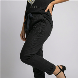 Mujer babucha lino elastizado flores lentejuelas linea italiana - IB