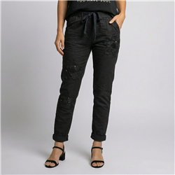 Mujer babucha lino elastizado flores lentejuelas linea italiana - IB