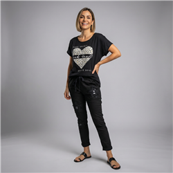 Mujer babucha lino elastizado flores lentejuelas linea italiana - IB